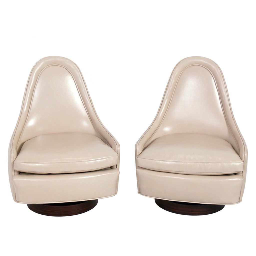Pair of Sculptural Leather Swivel Chairs by Milo Baughman