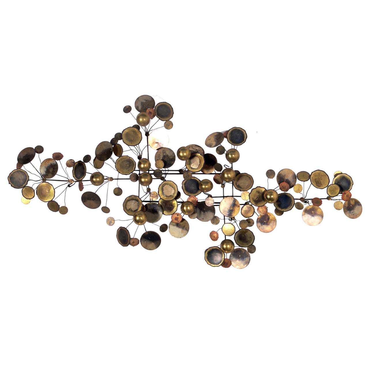 Large Brass, "Raindrops" Wall Sculpture by C. Jere