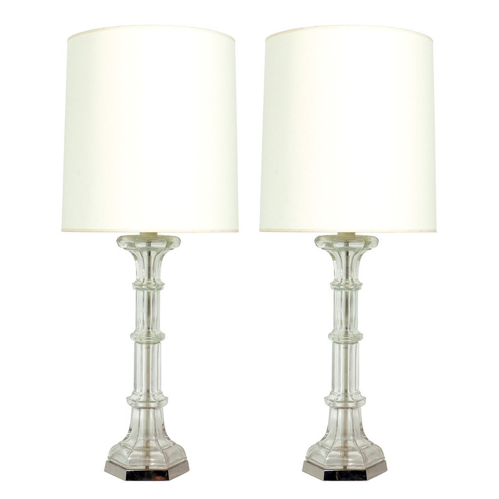 Elegant Pair of Glass and Nickel Lamps
