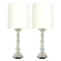 Elegant Pair of Glass and Nickel Lamps