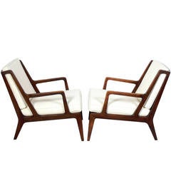 Pair of Angular Danish Modern Walnut Lounge Chairs
