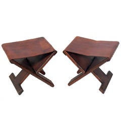 Pair of Brass Studded Leather Folding Stools