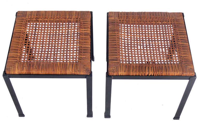 American Pair of Iron and Reed California Modern Stools by Danny Ho Fong