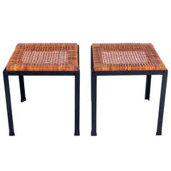 Pair of Iron and Reed California Modern Stools by Danny Ho Fong