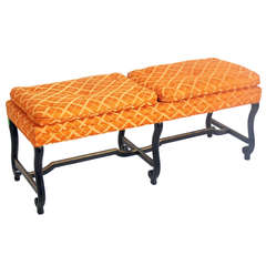 Glamorous Upholstered Bench on Black Lacquered and Gilt Base