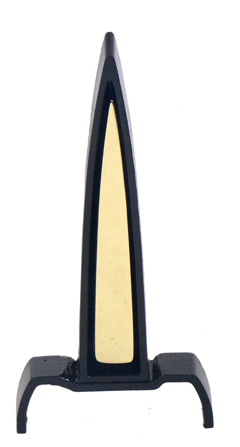 Black and Brass Spire Andirons Designed by Donald Deskey In Excellent Condition In Atlanta, GA
