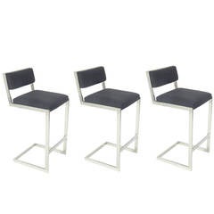 Set of Three Nickel Plated Bar Stools in the manner of Milo Baughman
