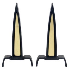 Black and Brass Spire Andirons Designed by Donald Deskey