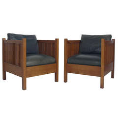 Pair of Stickley Mission Oak Cube Chairs