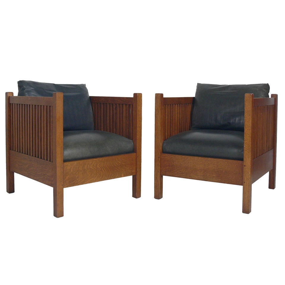 Pair of Stickley Mission Oak Cube Chairs