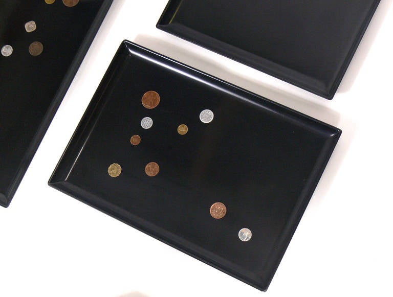 American Group of Coin Inlaid Trays by Couroc, Great Wall Sculpture