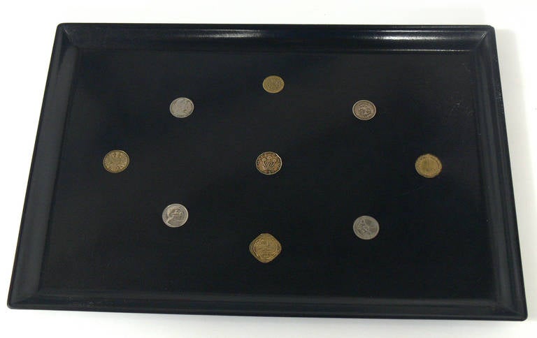Group of Coin Inlaid Trays by Couroc, Great Wall Sculpture In Good Condition In Atlanta, GA