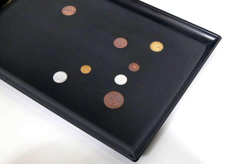 Mid-20th Century Group of Coin Inlaid Trays by Couroc, Great Wall Sculpture