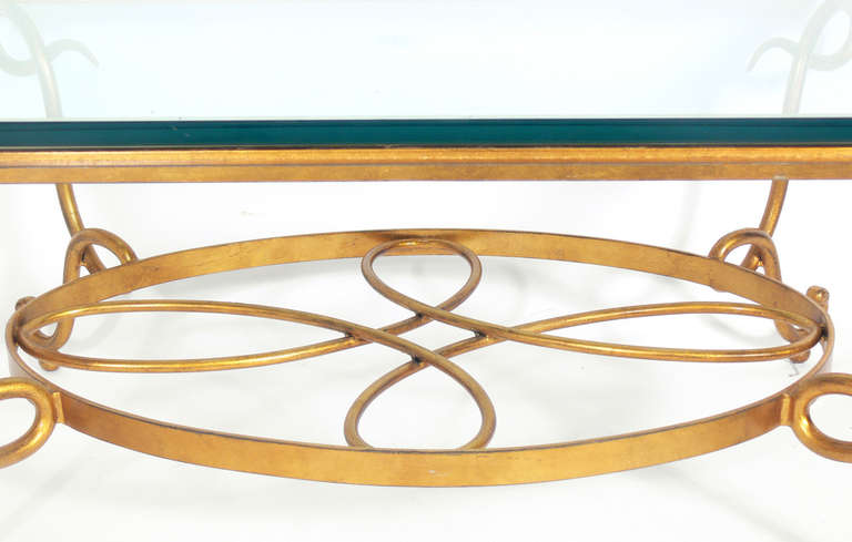 Glamorous Gilt Metal Coffee Table in the Manner of Rene Drouet In Good Condition In Atlanta, GA