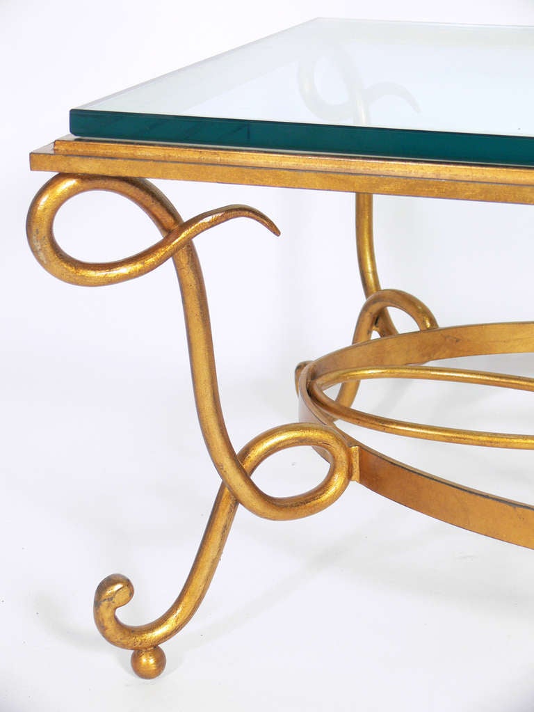 20th Century Glamorous Gilt Metal Coffee Table in the Manner of Rene Drouet