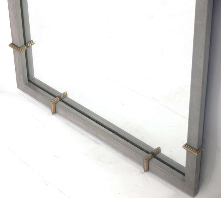 American Stainless Steel and Brass Mirror in the Manner of Maison Jansen