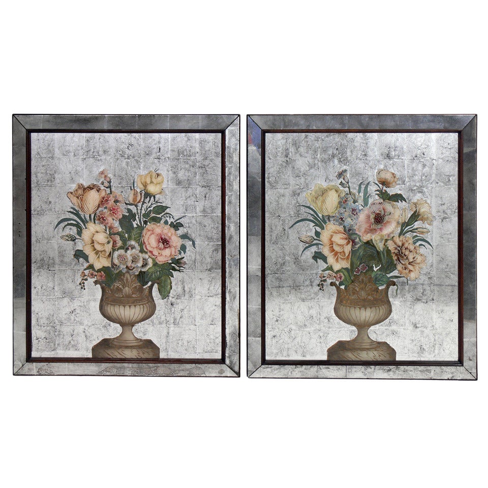 Pair of Elegant Floral Eglomise Mirrors