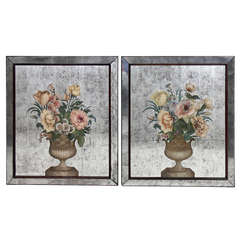 Pair of Elegant Floral Eglomise Mirrors