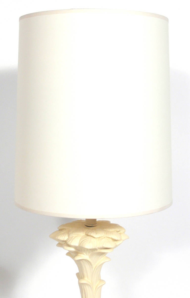 American Pair of Plaster Floriform Lamps in the Manner of Serge Roche