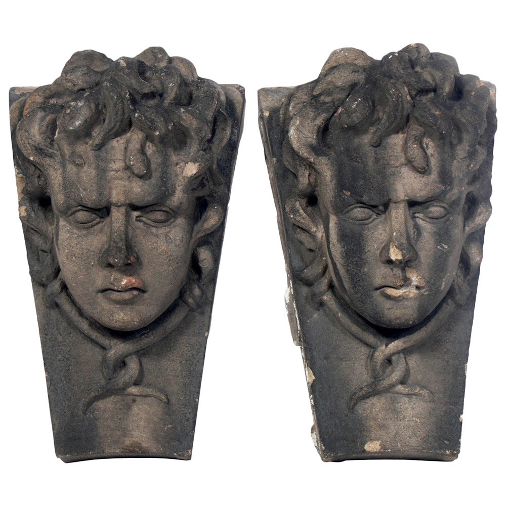 Pair of Medusa Heads Supporting an Agate Top from an NYC Building