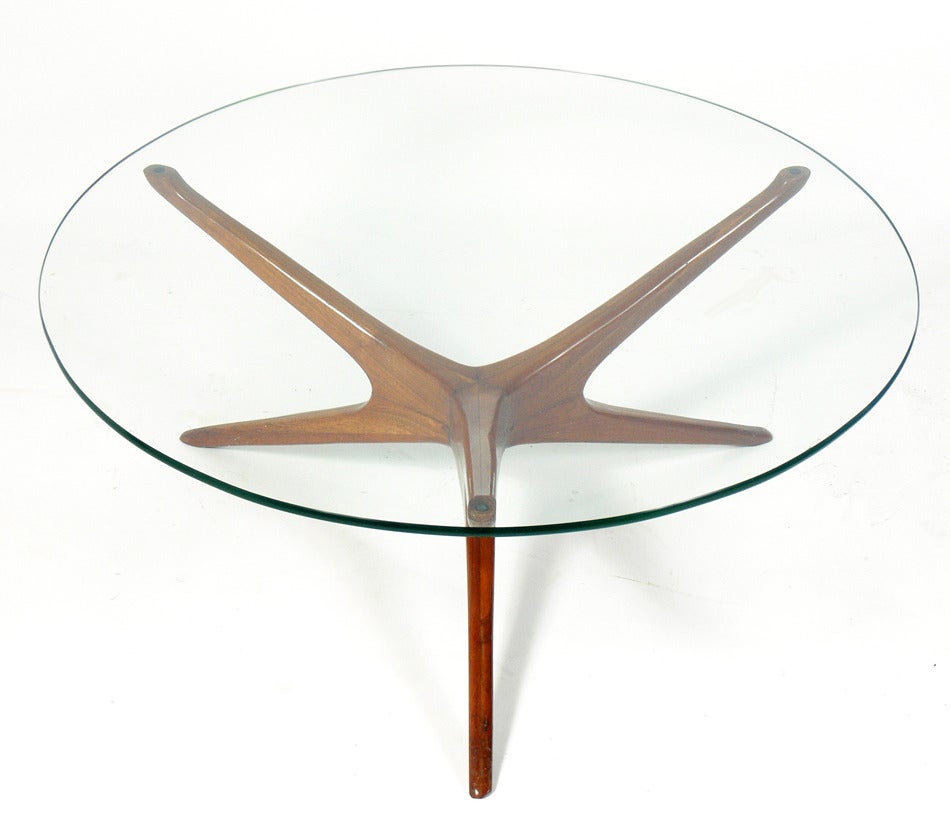 Sculptural Trisymmetric Walnut Coffee Table, designed by Vladimir Kagan, circa 1950's. Retains it's original finish with a warm patina.