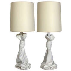 Pair of White Plaster Lamps in the manner of John Dickinson