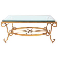 Glamorous Gilt Metal Coffee Table in the Manner of Rene Drouet