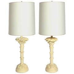 Pair of Plaster Floriform Lamps in the Manner of Serge Roche 7