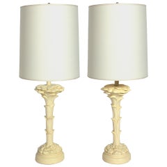 Pair of Plaster Floriform Lamps in the Manner of Serge Roche