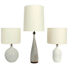 Mid-Century Modern White Ceramic Bottle Form Lamps