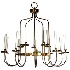 Large Scale Brass Chandelier in the Manner of Tommi Parzinger