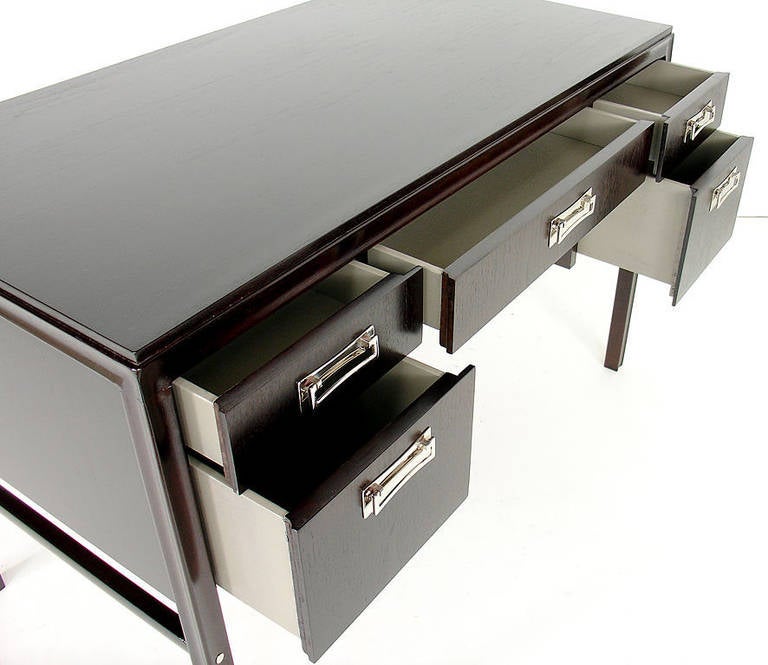 American Deep Brown Lacquered Desk with Nickel Plated Hardware