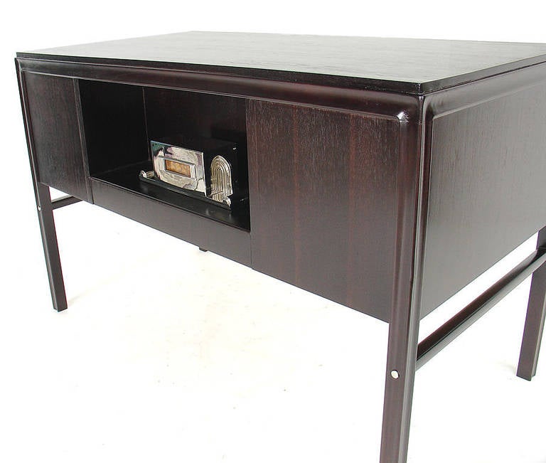 Deep Brown Lacquered Desk with Nickel Plated Hardware In Excellent Condition In Atlanta, GA