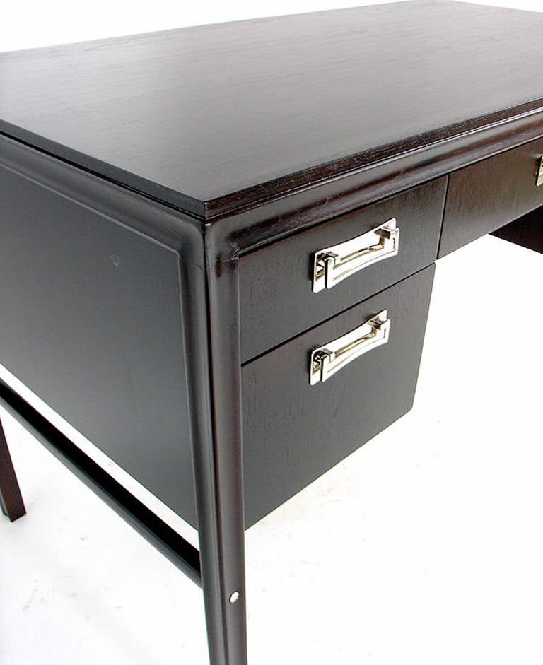 Mid-20th Century Deep Brown Lacquered Desk with Nickel Plated Hardware