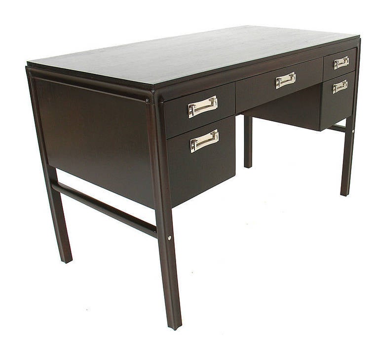 Deep Brown Lacquered Desk with Nickel Plated Hardware 2