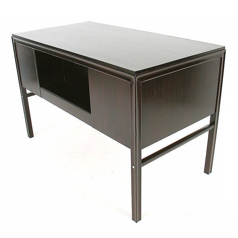 Deep Brown Lacquered Desk with Nickel Plated Hardware 4