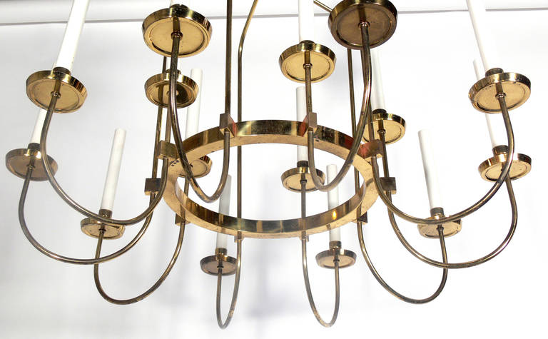 Mid-Century Modern Large Scale Brass Chandelier in the Manner of Tommi Parzinger