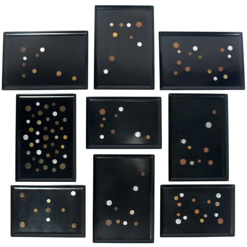 Group of Coin Inlaid Trays by Couroc For Sale