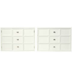 Vintage Pair of White Lacquer Chests with Nickel Hardware
