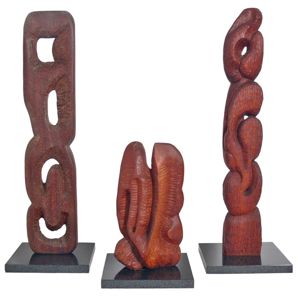 Group of Modernist Carved Wood Sculptures