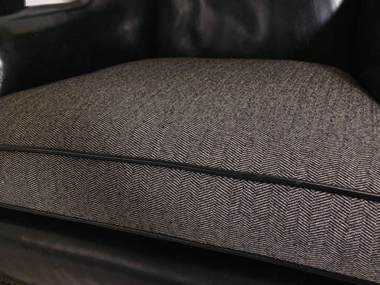 Mid-20th Century Pair of 1940's Black Leather Wingback Chairs