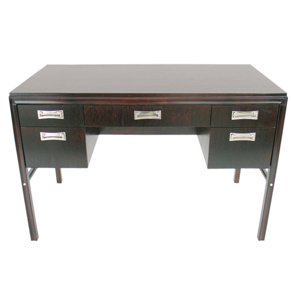 Deep Brown Lacquered Desk with Nickel Plated Hardware