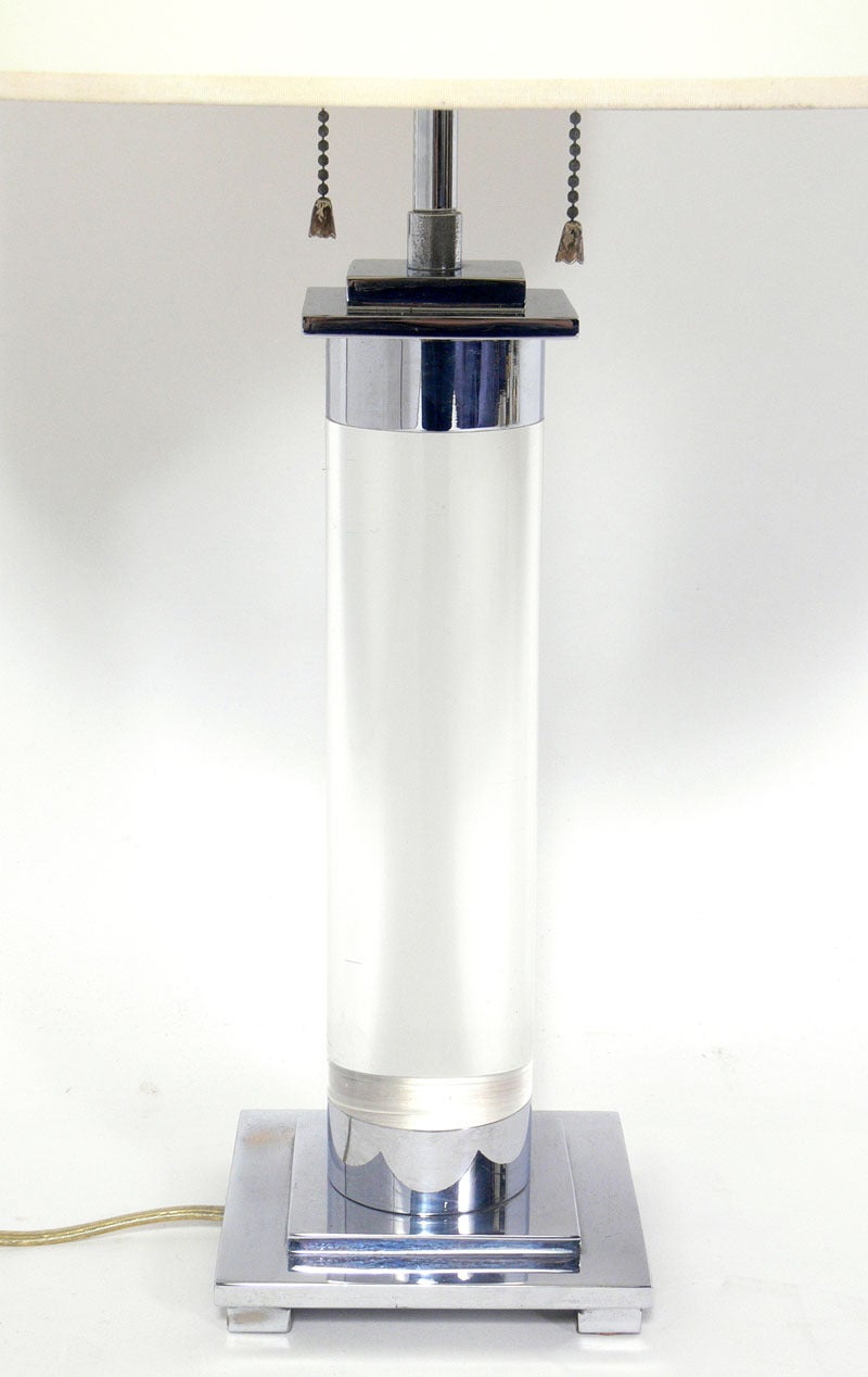 Mid-Century Modern Rare Lucite and Chrome Column Lamp by T.H. Robsjohn Gibbings For Sale