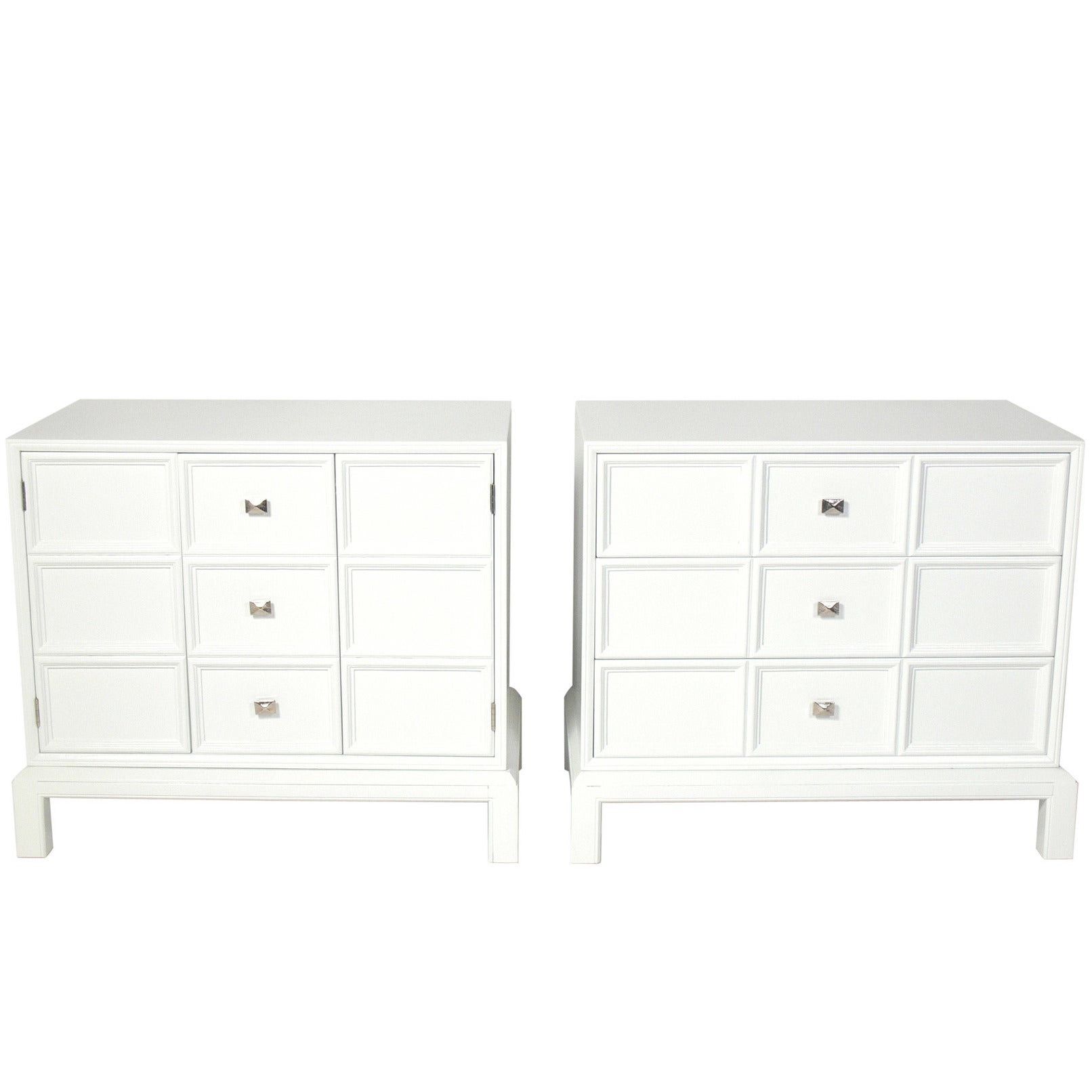 Pair of White Lacquer and Nickel Hardware Chests