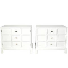 Used Pair of White Lacquer and Nickel Hardware Chests