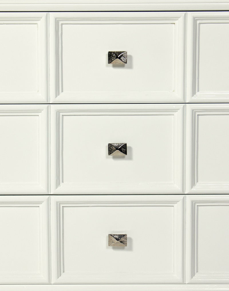 Pair of White Lacquer and Nickel Hardware Chests In Excellent Condition In Atlanta, GA