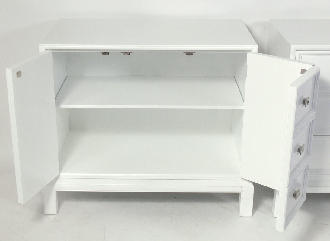 American Pair of White Lacquer and Nickel Hardware Chests