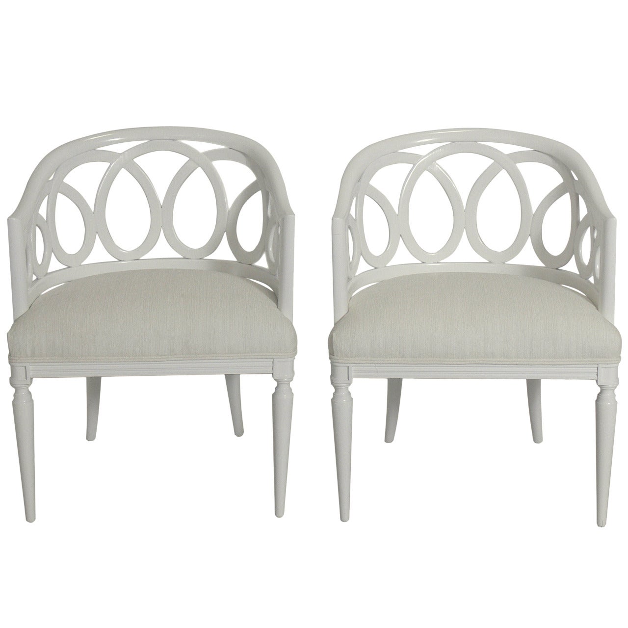 Pair of White Lacquer Loop Back Chairs