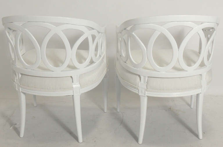 American Pair of White Lacquer Loop Back Chairs