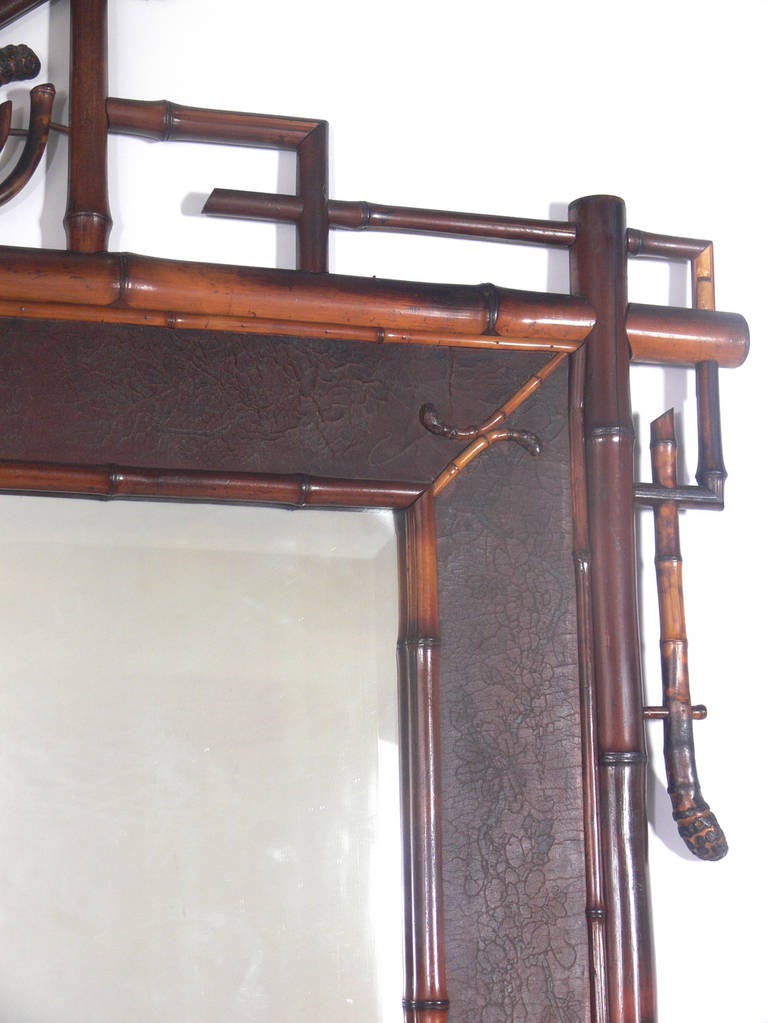French Monumental Scale Asian Form Bamboo Mirror For Sale